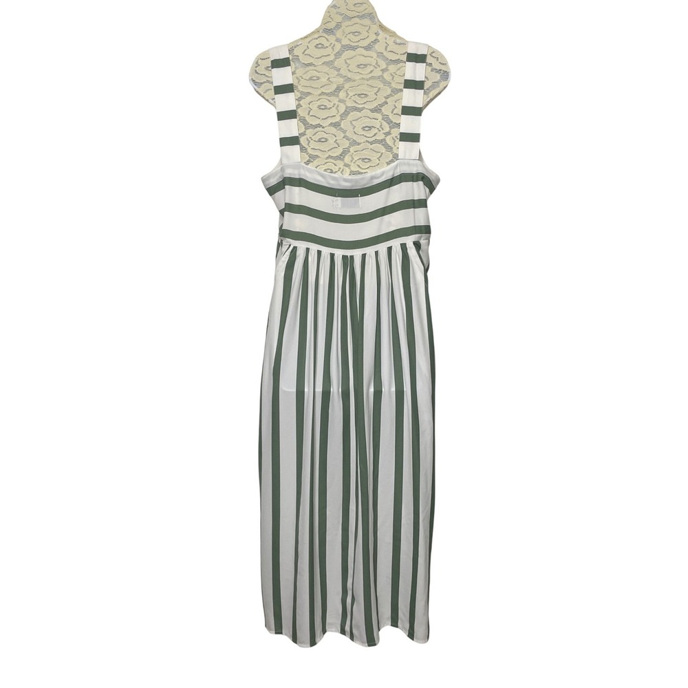 ASOS Midi Dress Womens 12 Green White Striped Button Front Vacation Picnic - Picture 4 of 9